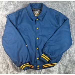 Vintage RENNOC Classic Navy Wool Blend Varsity Jacket Mens XL Ribbed Cuffs